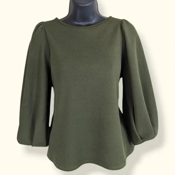Green Envelope Puffy Sleeve Blouse - Picture 1 of 6